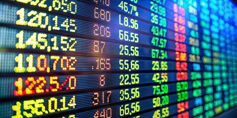 Fototapeta premium LED Display Stock Market Fluctuations, Stock Market, Finance, Trading, Investment