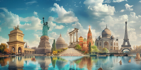 Iconic Monuments of the World in a Stunning Collage | Famous Structures from Different Cultures and Continents Highlighting Global Heritage
