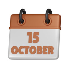 15 October Calendar 3d icon