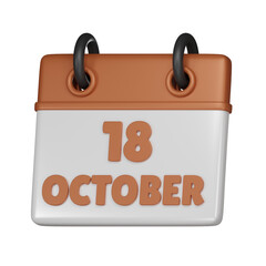 18 October Calendar 3d icon