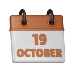 19 October Calendar 3d icon