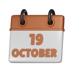 19 October Calendar 3d icon