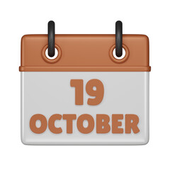19 October Calendar 3d icon