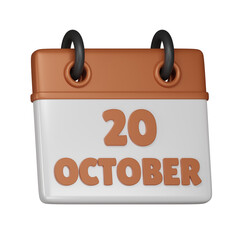 20 October Calendar 3d icon
