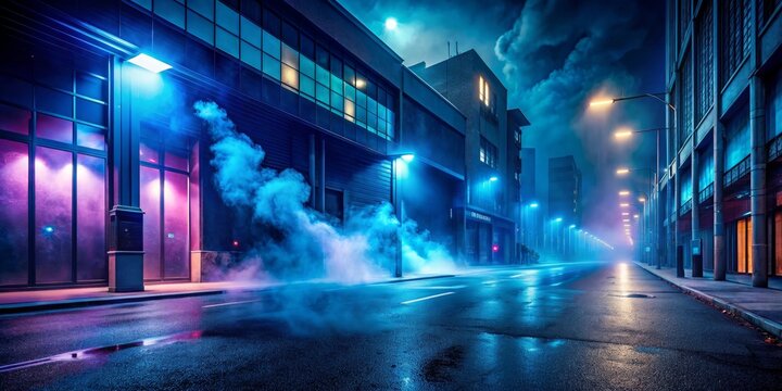 Neon Cityscape with Smoke and Rain, cyberpunk , urban , night , cityscape