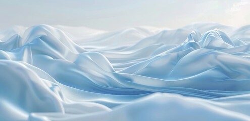 Obraz premium Soft, blue fabric drapes and flows in undulating waves, creating an ethereal landscape reminiscent of snow-covered mountains.