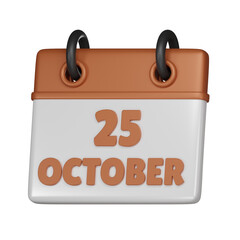 25 October Calendar 3d icon