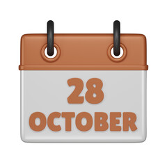 28 October Calendar 3d icon