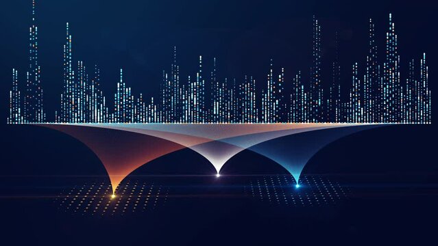 Data analysis concept and big data technology. Big data flow. Visualizing complex information. Neural network for artificial intelligence, Querying, analysing,  Data mining, Business analytics.