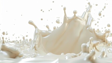 Close-up of creamy milk splash, with white liquid droplets in motion, capturing the freshness and fluidity of dairy in vivid detail.