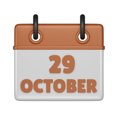 29 October Calendar 3d icon