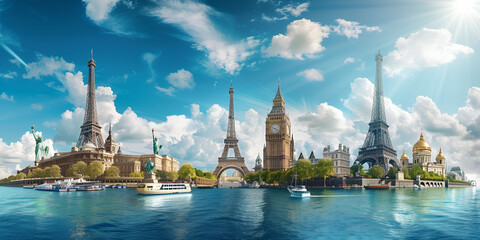 World-Famous Landmarks Collage Highlighting Iconic Structures and Cultural Heritage | Famous Monuments from Various Continents in a Single Panorama