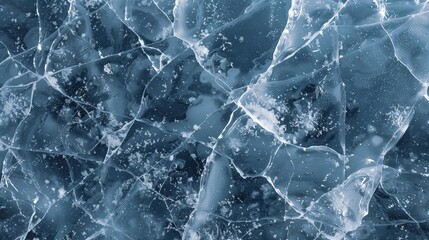 A close-up of ice, fractured and textured, reveals a mesmerizing, crystalline landscape in shades of blue.