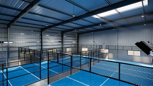 padel tennis courts inside empty warehouse during the day