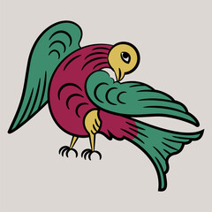 Stylized bird. Old Russian folk style.