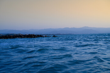 sea and mountain on sunset.view in cyprus