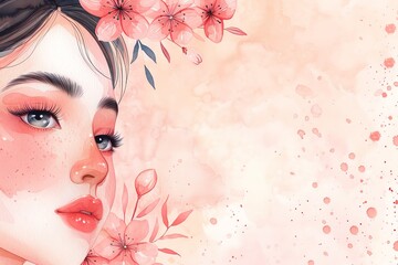 Fototapeta premium Woman with a fresh, dewy makeup look, dewy makeup, radiant skin