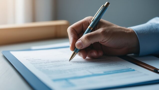 Close Up of a Hand Signing a Document on a Clipboard