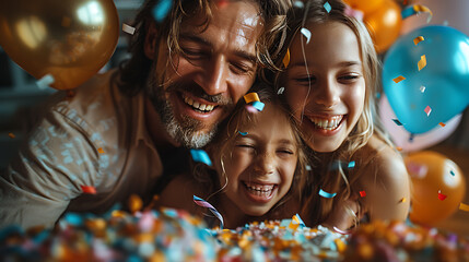 Obraz premium Joyful Family Birthday Celebration with Balloons