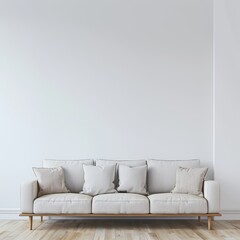 white sofa in a room in front of the empty wall