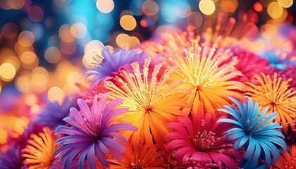 Vibrant Multicolored Flowers with Bokeh Background
