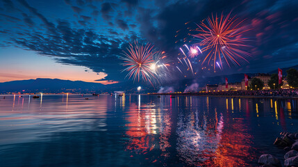 Fireworks in honor of the Swiss National Day on August 1
