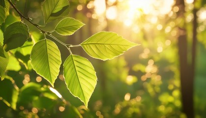 Naklejka premium Sunlight Filtering Through Green Leaves