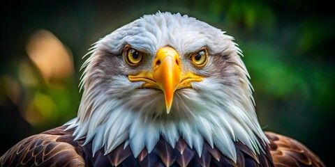 A Close-Up Portrait of an American Bald Eagle,  with Sharp Yellow Eyes and Feathery Detail,  Wildlife,  Predator,  Bird of Prey,  Nature