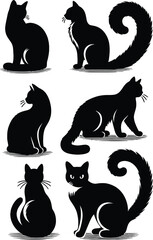 Flat design Cat silhouette vector on a white background