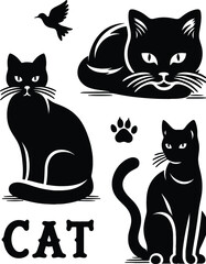 Flat design Cat silhouette vector on a white background