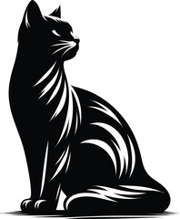 Flat design Cat silhouette vector on a white background