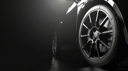 A 3D rendered banner for a car wheel business featuring a wheel on a black background.