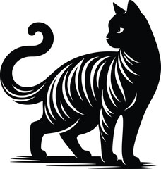 Flat design Cat silhouette vector on a white background