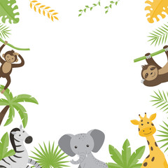 Obraz premium Children's square empty frame with the image of wild jungle animals.