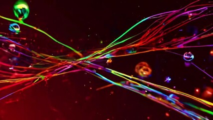 Streams of holographic data and symbols flowing across a royal red background. Include elements like rotating spheres, DNA helixes, and binary code, 4K Ultra HD Wallpaper animation video - Powered by Adobe