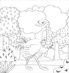 Ostrich coloring page vector illustration for kids 