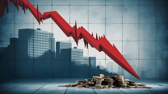A striking financial chart illustrating the stock market's dramatic decline, with a sharp red graph line depicting significant losses