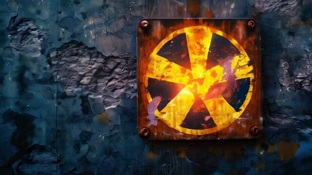 Weathered caution sign on rugged, industrial wall