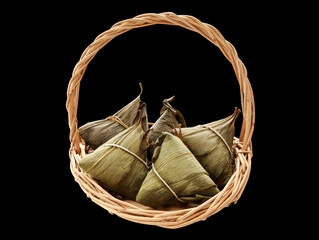 A basket of zongzi, a traditional Chinese delicacy for Dragon Boat Festival