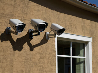 Outdoor video surveillance camera mounted on the house wall