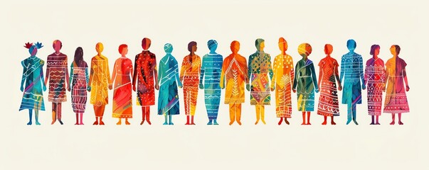 Colorful silhouettes of people standing together.