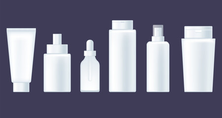 Cosmetics empty bottle advertisement realistic set. Vector graphic design isolated illustration