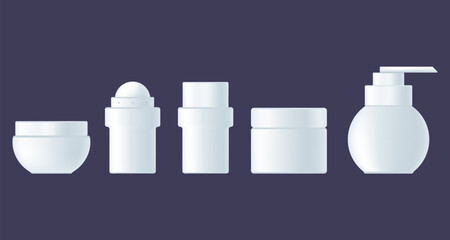 Cosmetics empty bottle advertisement realistic set. Vector graphic design isolated illustration