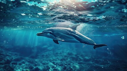 Obraz premium Graceful Dolphin Gliding Through the Deep Blue Ocean Waters