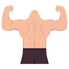 Biceps musclar arm icon. Strong muscular arms. Bodybuilder back. Rearview of an athletic man. Vector illustration.