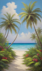Fototapeta premium tropical paradise, palm trees, sea sandy beach, banner cover