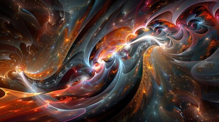 Shifting patterns and flowing energy capture the essence of temporal flux, with dynamic shapes and colors in a 3D abstract render.