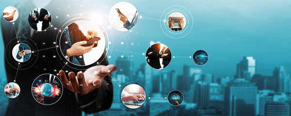 Communication technology , smart connection IOT and people network technology concept. People using...