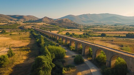 AI generator image of Bridge construction on the river orderly, beautiful scenery