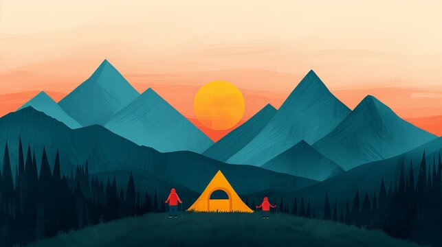 Explore family adventures through illustrations of hiking, camping, and outdoor activities that foster bonds and create shared experiences. Clean and Clear Color, Realistic Photo, , Minimalism,
